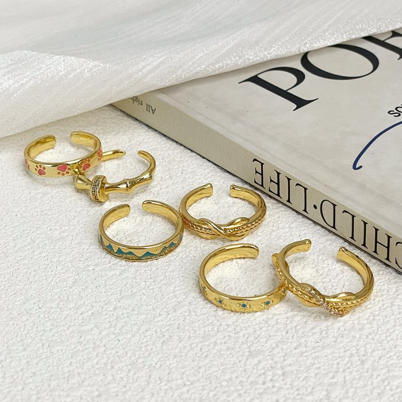 Medieval Retro Niche Bamboo Joint Open Ring Enamel Dripping Oil Landscape Adjustable Ancient High-End Accessories Women