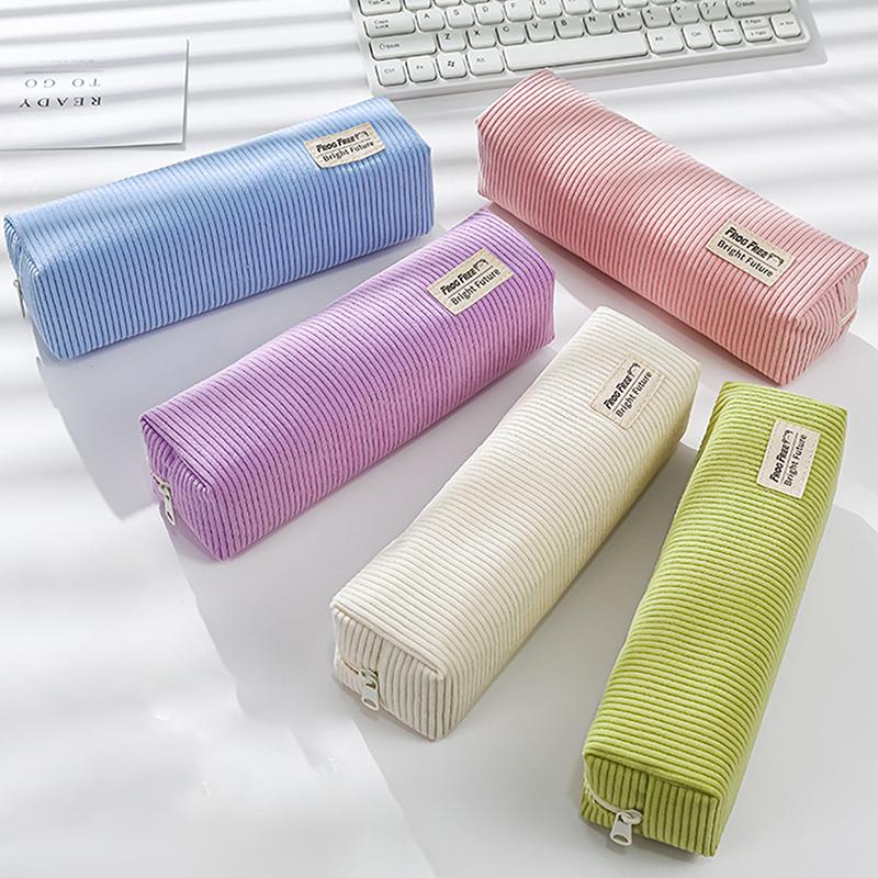 Retro manšestrový jednobarevný penál minimalistická taška na uložení psacích potřeb pouzdro na tužky velkokapacitní penál