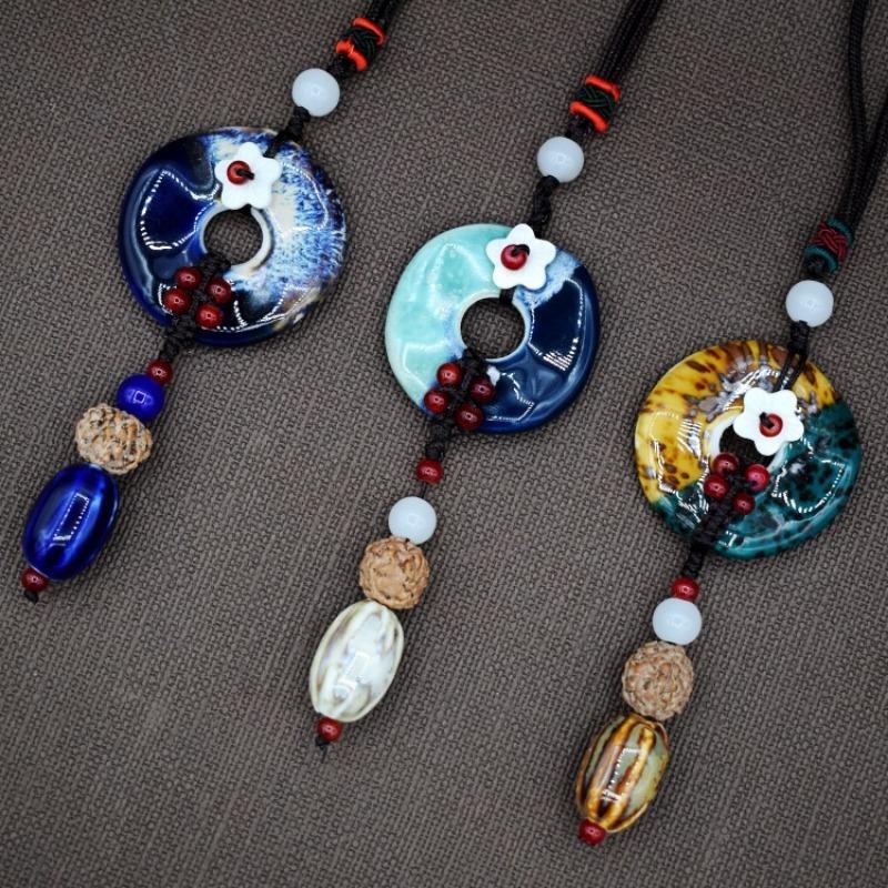 Collana in ceramica intrecciata in stile nazionale retrò, collana da donna, accessori per abbigliamento