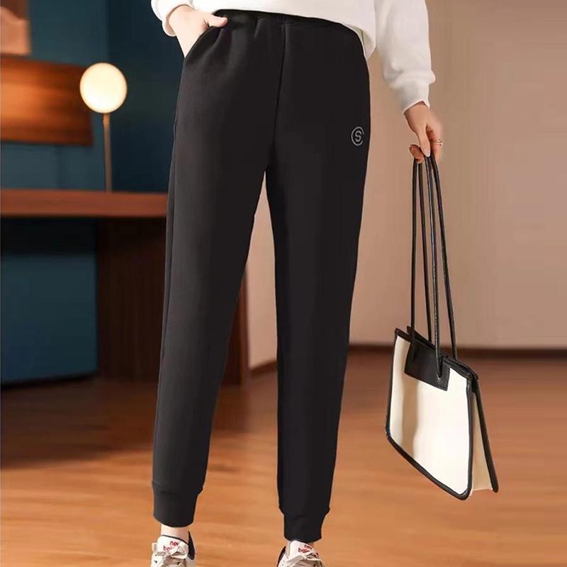 Women Thick Pants Winter Ankle Tied with Pockets Plush Liner Sport Pants Sweatpants Trousers