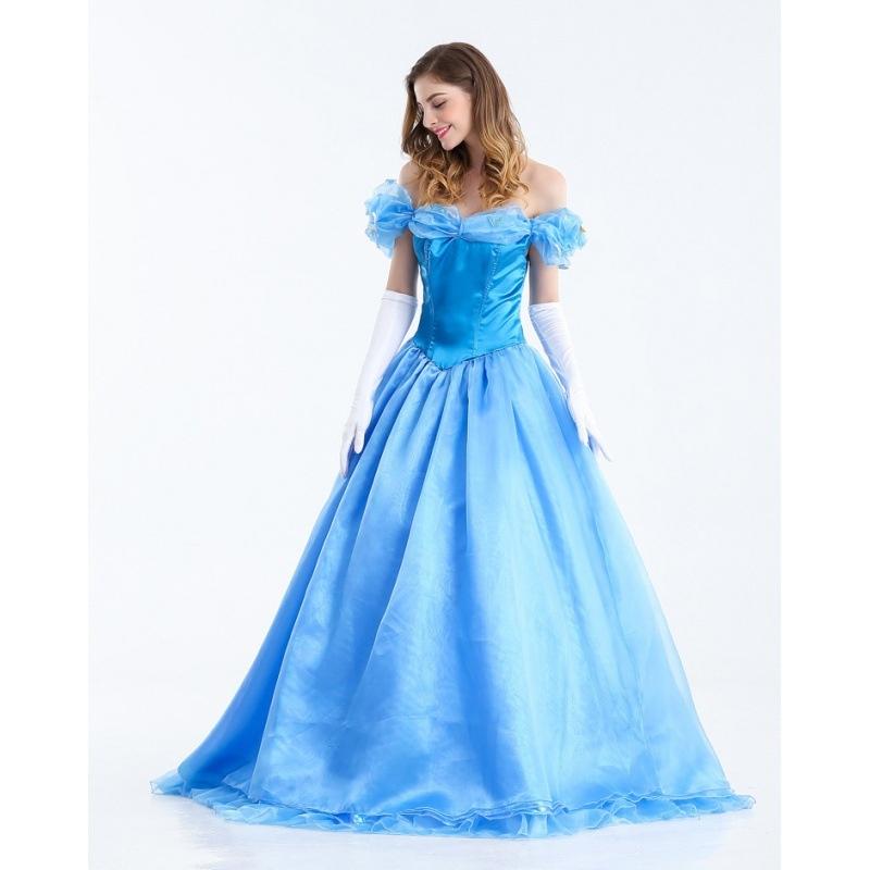 Elegant blå Askepott Snøhvit Belle kostyme til voksne til sceneopptreden