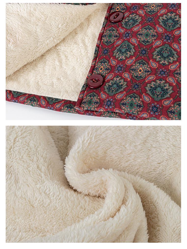 Floral Velvet-Lined Winter Coat for Middle-Aged and Elderly Women