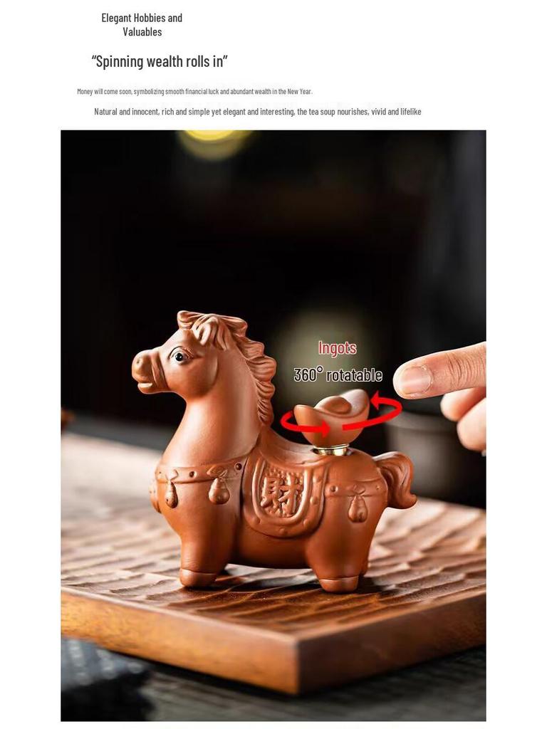 Handmade Purple Clay Zodiac Horse Tea Pet Ornament for Tea Ceremony Decoration