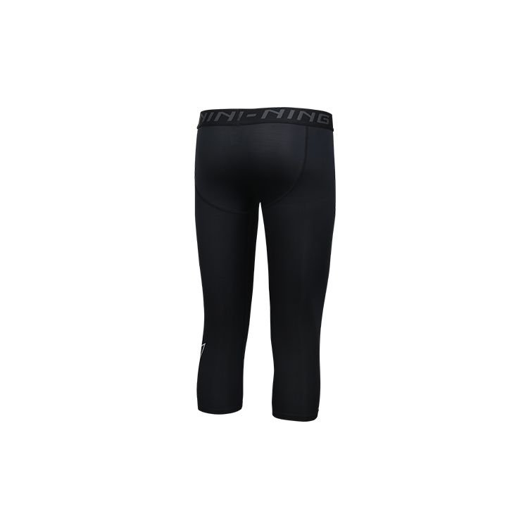 Li Ning Letter Logo Print Slim Fit Seven-Point Fitness Pants Men bottoms Black YUQT009-2