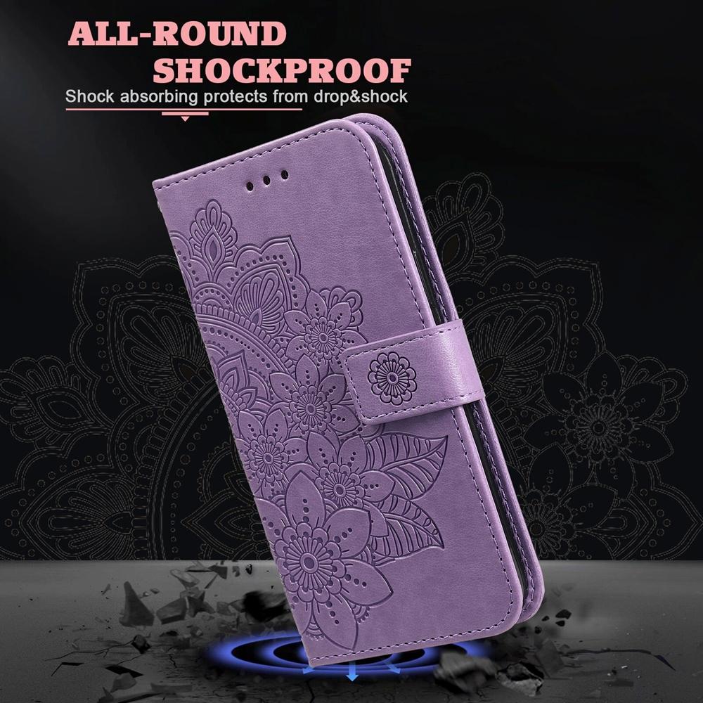 Magnetic Leather Wallet Flip Case for Samsung Galaxy S26 S25 S24 S23 S22 S21 Ultra Edge Plus FE | Embossed Flower | Premium Case