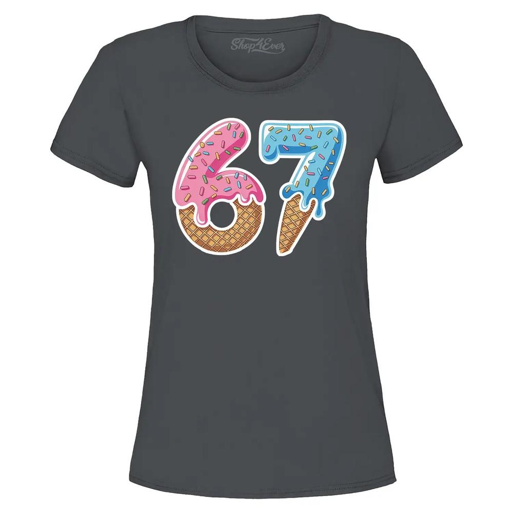 

6 7 Six Seven Ice Cream Drip Varsity Number Women s T-Shirt Number Meme Shirt L