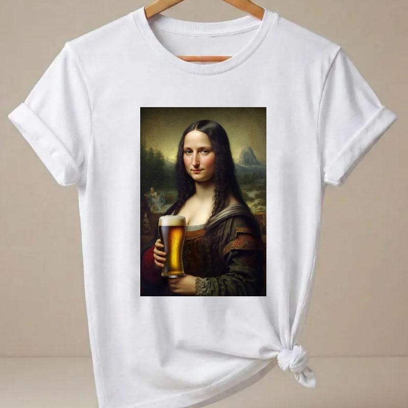 Funny Mona Lisa Tshirt 90s Streetwear Casual Graphic Tees Print Short Sleeve T Shirt Clothing Top Summer Ladies Girls Tshirt