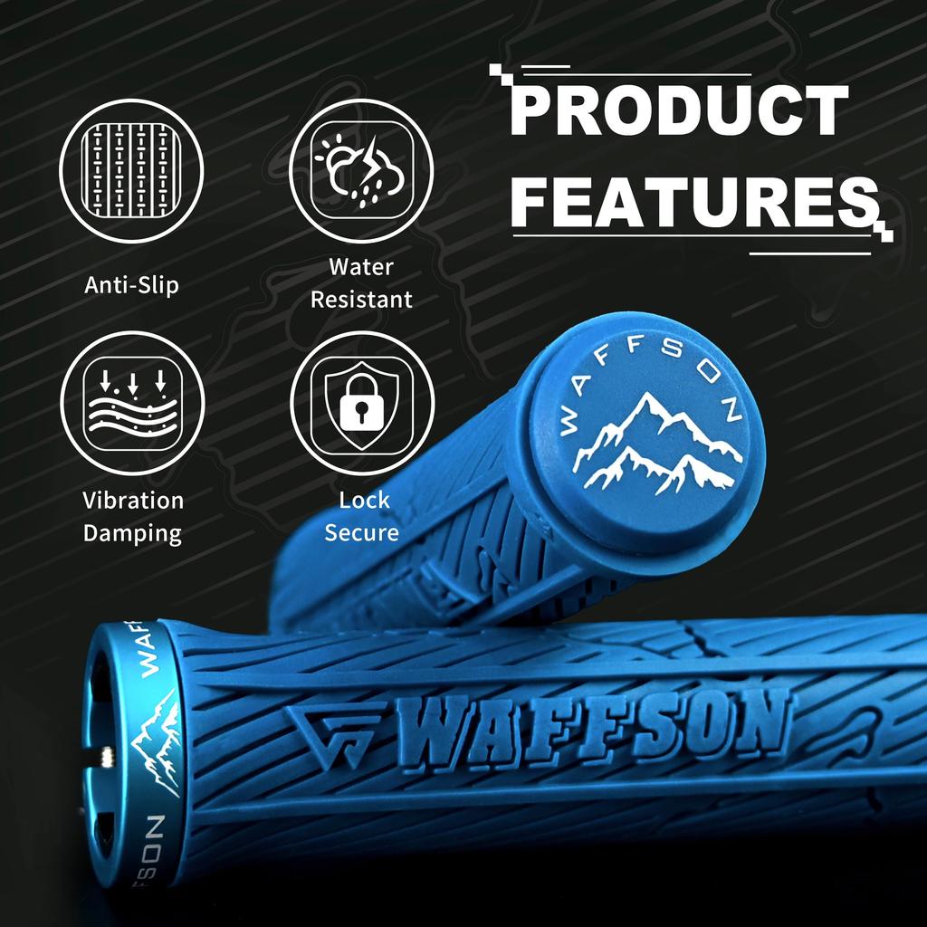 WFS World Map MTB Grips Single Clamp Ergonomic Mountain Bike Handlebar Grips Comfortable Vibration Damping for and Downhill Blue Lock-On – Non-Slip –