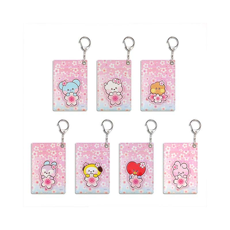 BTS BT21 Official Minini PU Leather Patch Card Holder CHEERY BLOSSOM Authentic