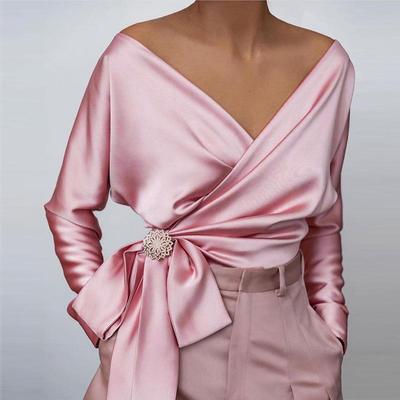 Women's Fashion Casual Solid Color Print Summer Spring Long Sleeve V-Neck Pullovers & Long Sleeves
