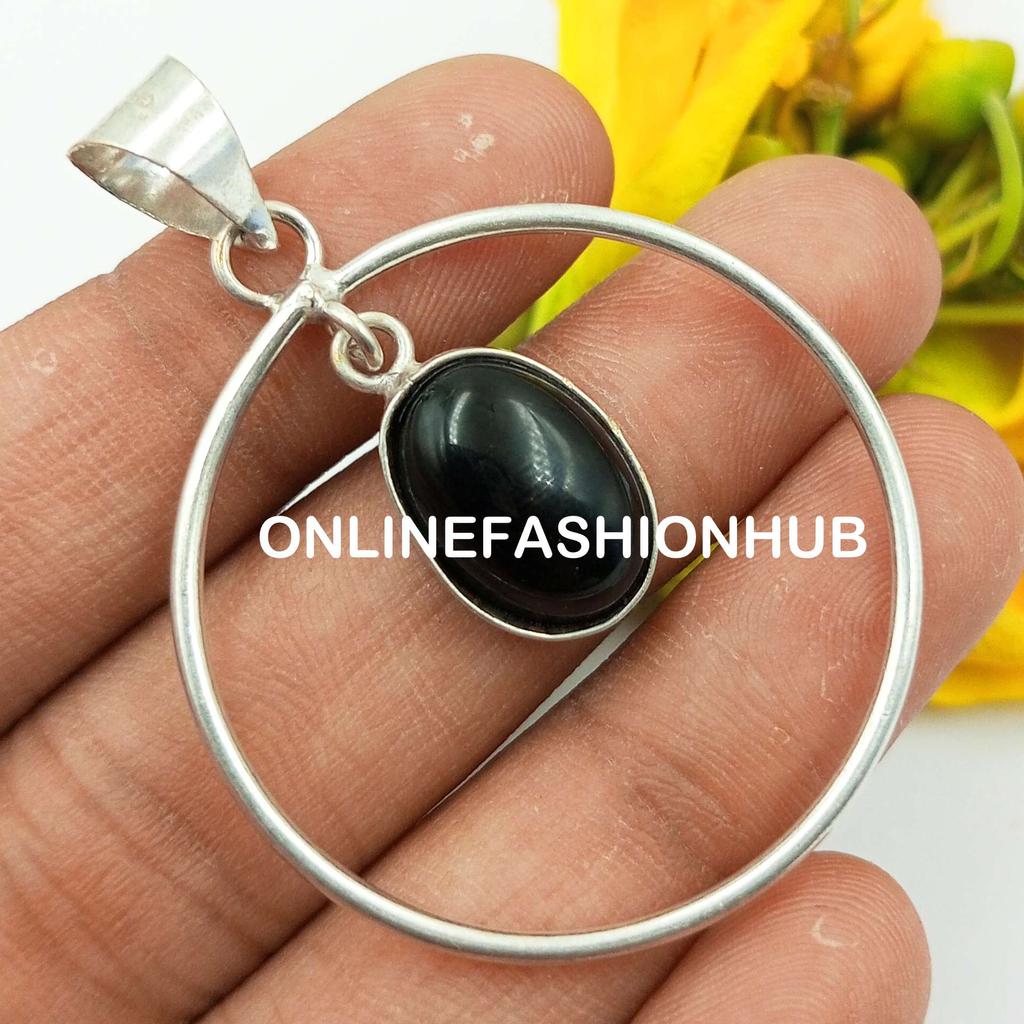 Pierre Précieuse Onyx Noir Plaqué Argent Sterling 925 Pendentif Quity Bijou NST-QP10