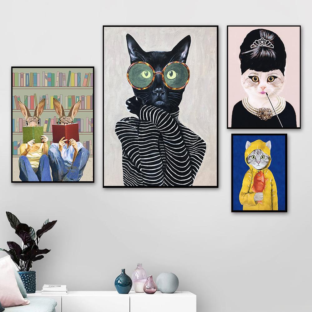 Animals Canvas Painting Elephant Cat Rabbit Zebra Illustration Print Wall Art Home Decor Wall Hanging Funny Poster And Prints No Frame