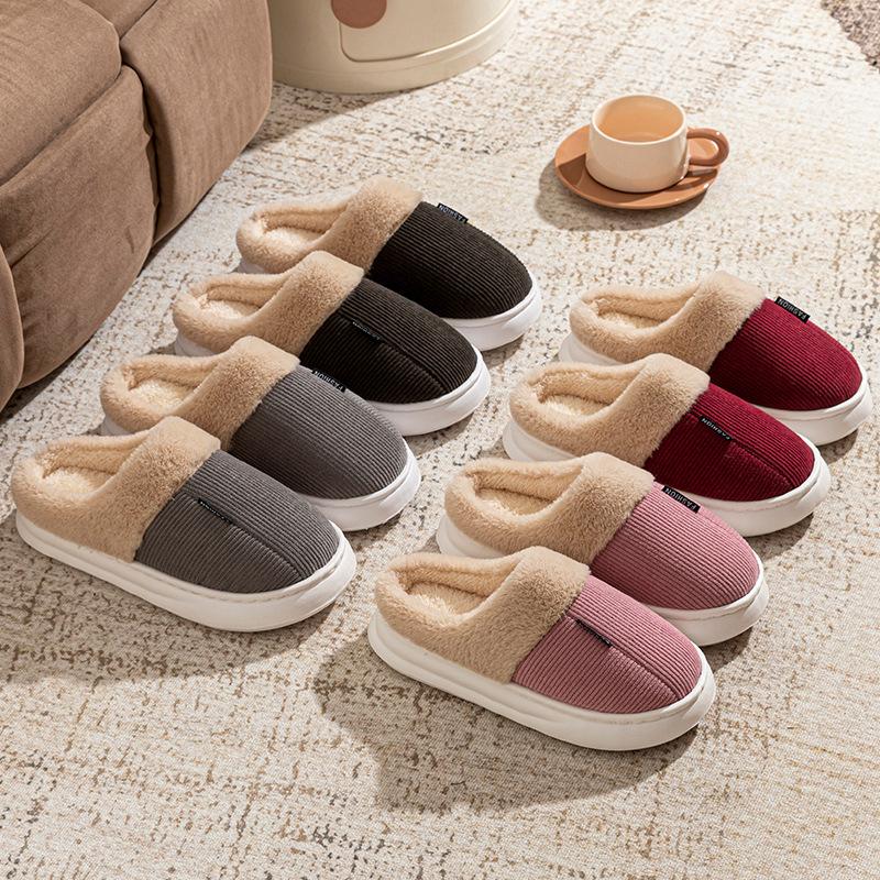 2025 winter new large size cotton slippers home indoor piled thickened warm non-slip comfortable slippers