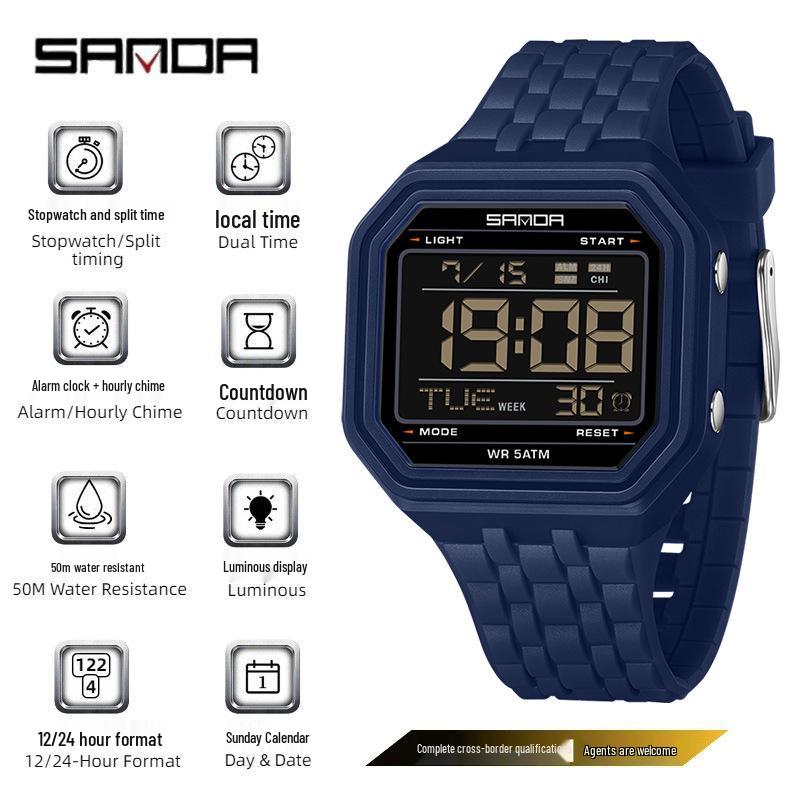 Orologi Sportivi Quadrati Impermeabili SANDA per Uomo e Donna - Popolare Design Elettronico