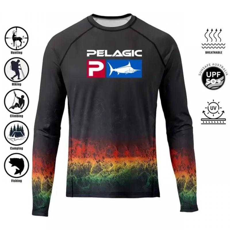 Mens Quick-Dry UV Protection Fishing Shirt Long Sleeve Outdoor Performance Top Summer Sports