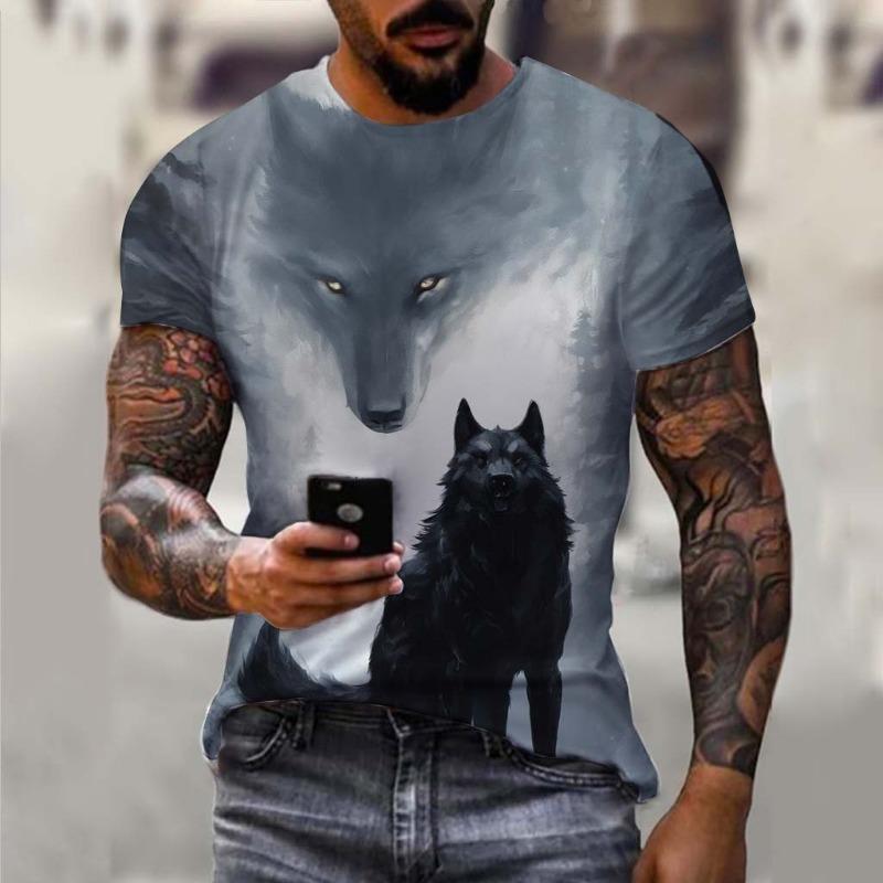 Men's T-Shirts Animal Wolf Pattern 3D Print Tops Tees Summer Women Streetwear Fashion