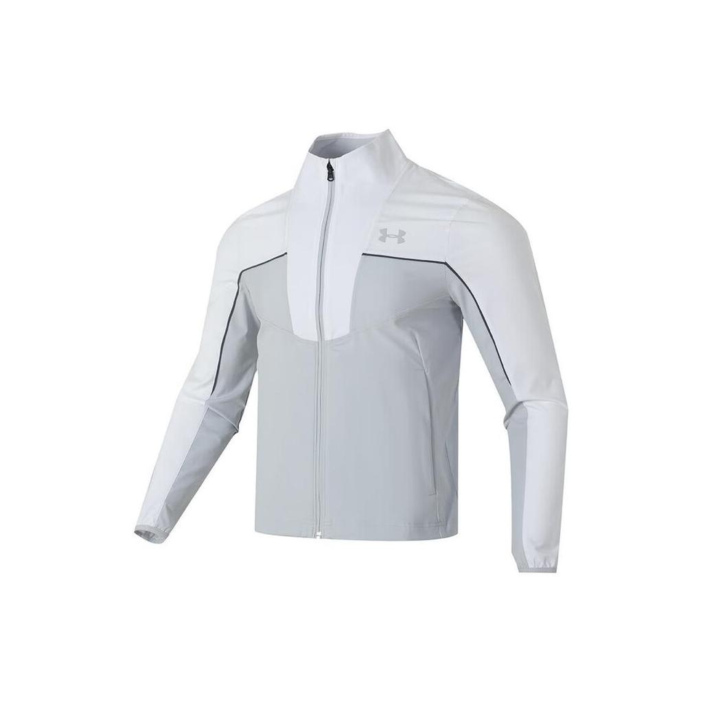Under Armour Color Block Running Sports Stand Collar Long Sleeve Jacket Men Jacket White 1350044-100