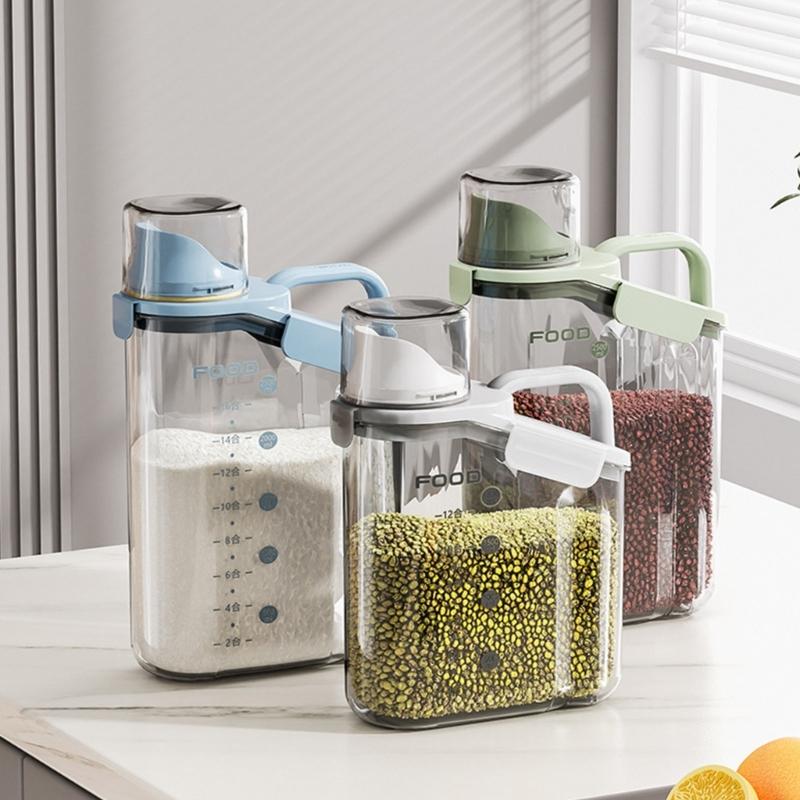 Plastic Kitchen Canister with Airtight Lid Large Food Storage Container Clear Jar Cap with Scales for Flour Coffee Beans