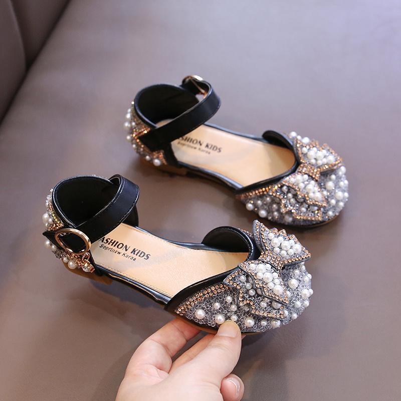 

2026 New Summer Style Fashionable Comfortable Casual and Elegant Flat Bow Toe-toe Beaded Wear-resistant Girls Leather Shoes 23 чёрный
