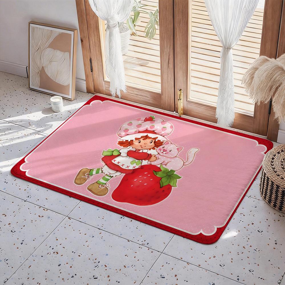 Cartoon S Strawberry Shortcake Floor Mat Eco  Flannel Doormat Non Slip Odorless Indoor Floor Rug Soft Short Plush Home Mat