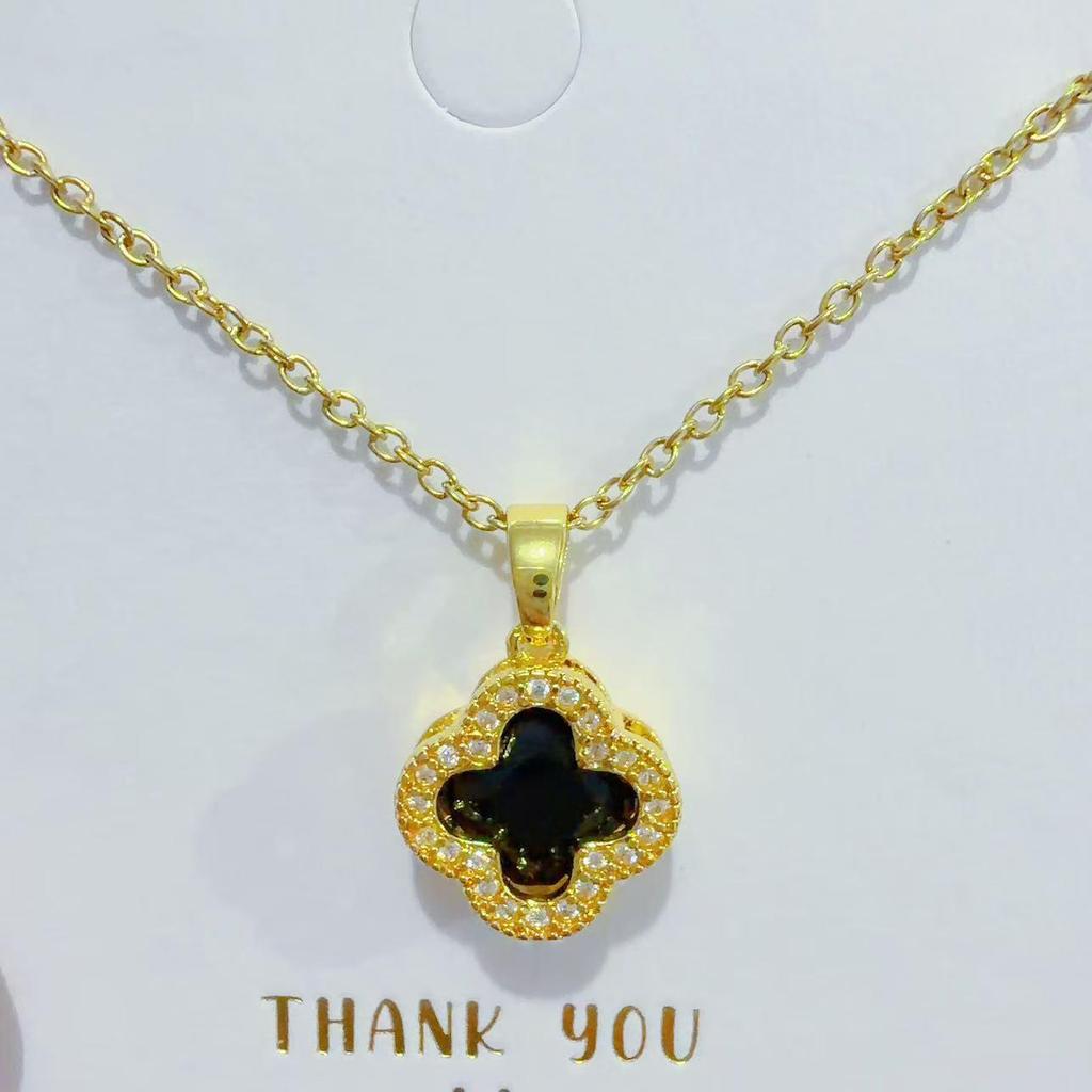 Four-Leaf Clover Diamond Inlaid Titanium Steel Necklace - Luxurious Women's Pendant Accessory