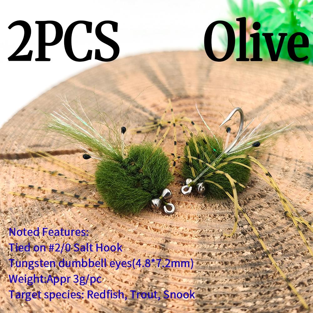 1PC/2PCS Weighted Saltwater Fishing Lure EP Crab Fly for Redfish, Striped Bass, Trout, Snook - Tungsten Eyes, UV Resin