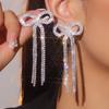 Bow Earrings Silver Rhinestone Tassel Bow Stud Bridal Earrings for Women