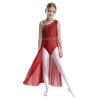 Girls Glittery Lyrical Dance Costume Colorful Rhinestones Asymmetrical Shoulder Sleeveless Sheer Mesh Skirted Leotard