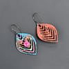 Natural Pink Sapphire Copper Multi Electroformed Art Deco Drop Dangle Earrings V-90