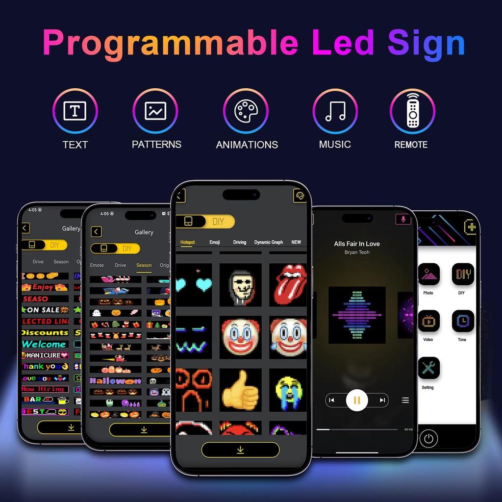 LED Matrix Pixel Panel ,USB 5V Flexible Addressable RGB Pattern Graffiti Scrolling Text Animation Display Car Shop,Bluetooth APP