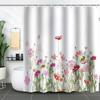 Green Plant Waterproof and Mildew-proof Polyester Bathroom Shower Curtain Shower Curtain Partition Curtain Free of Punching