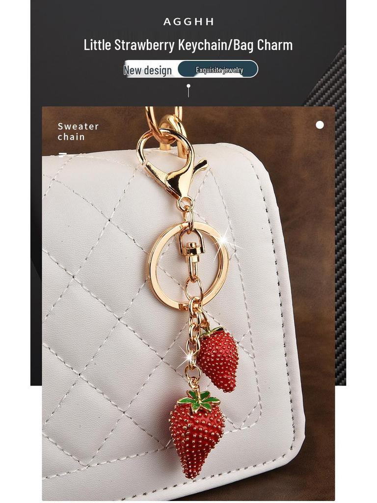 Strawberry Fruit Alloy Keychain: Cute Car Keyring & Bag Charm for Ladies