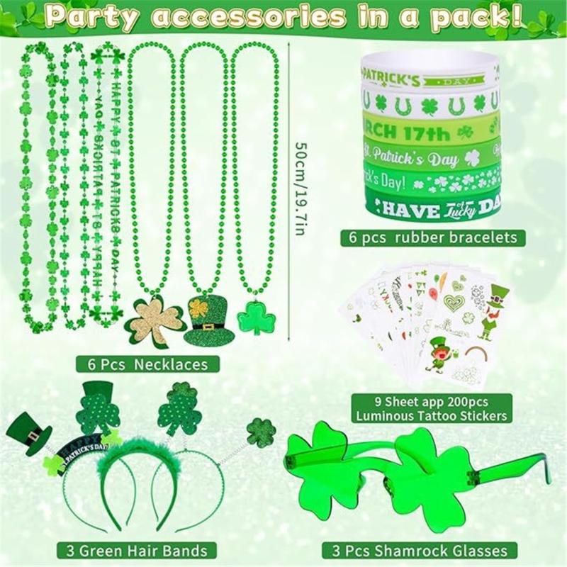 Saint Patricks Day Accessories Party Favors Shamrock Glasses Beaded Necklace for Irish Saint Patrick's Day Decorations