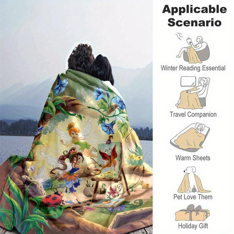1pc. Cartoon Fairy Painting Nature Scene Throw Blanket, Home Decorative Quilt Coverlet Bedspread for All Seasons, Soft Flannel Throw Blanket