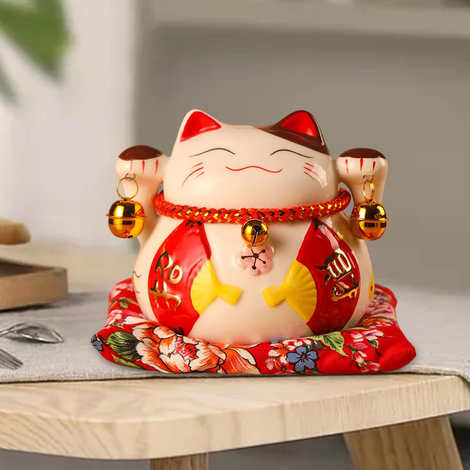 

Cute Lucky Cat Money Bank Animal Statue Sculpture Money Box Ceramic Ornament for Desk Decor Collection Business Gift