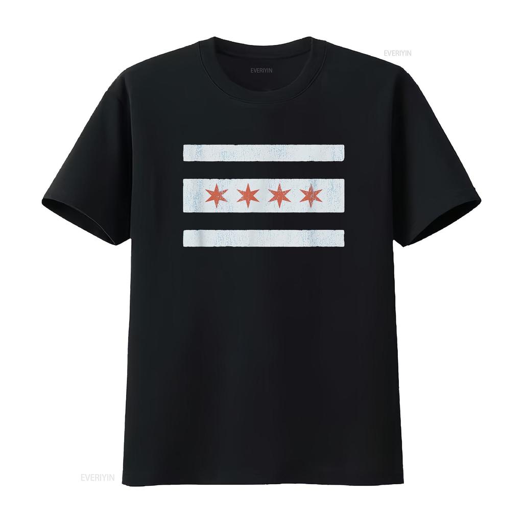 Vintage Chicago Flag T Shirt Souvenir Women vintage Washed Versatile Casual fashion streetwear designer clothes Breathable