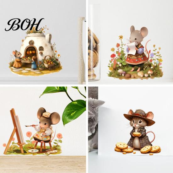 Cute Animal Wall Murals Cartoon Mouse Sticker, Fairy Tale Decal, PVC Waterproof Removable Vinyl Stickers Art Decors, Self Adhesive Mural for