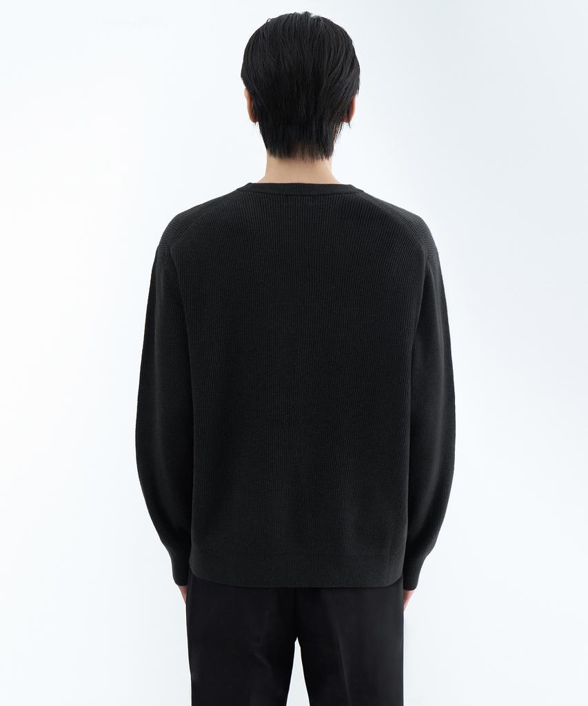 MUSINSA STANDARD [Victoria Wool] Minimal Ribbed Crew Neck Knit [Dark Gray]