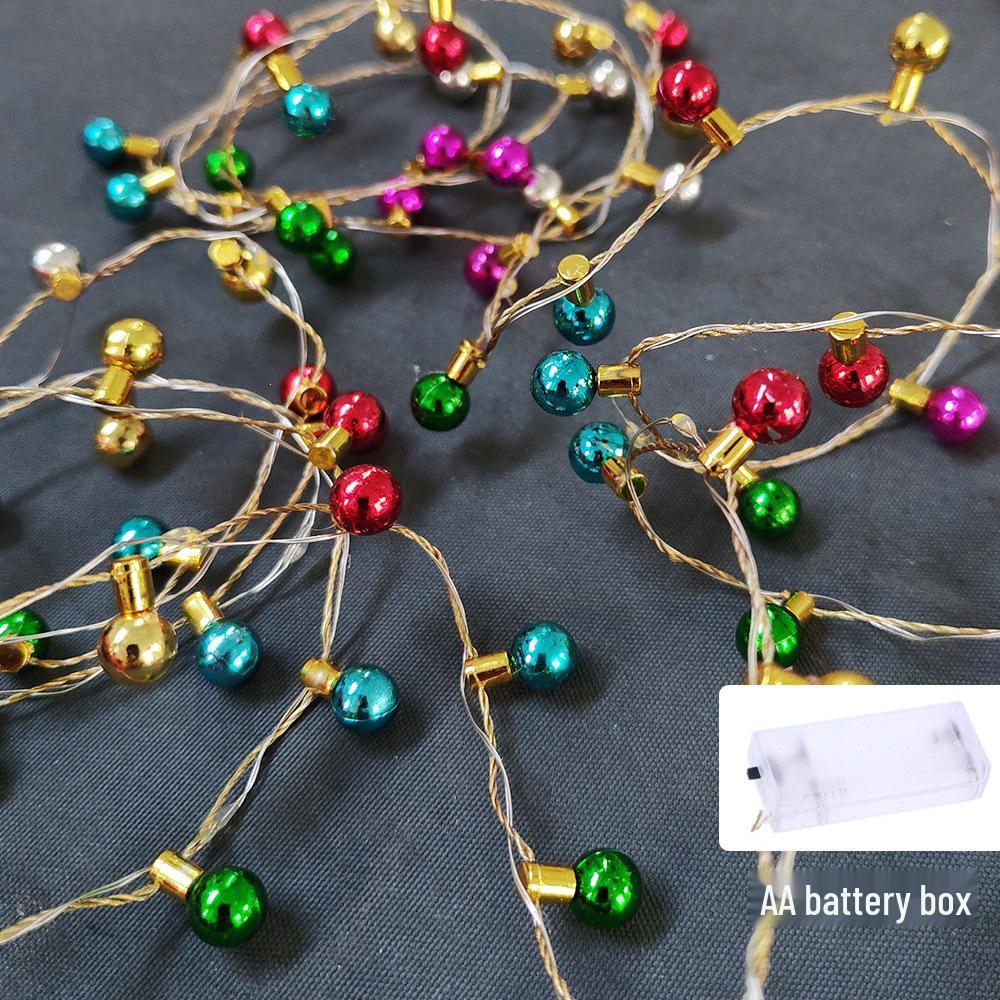 Christmas Beaded LED Bullet String Lights - Electroplated Bulbs, Tree Decoration Neon Lights