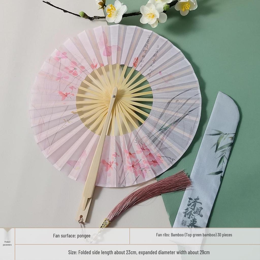 Portable Handheld Folding Round Fan: Ancient Style Dance Fan for Hanfu & Cheongsam Catwalk - Perfect for a Cool Summer