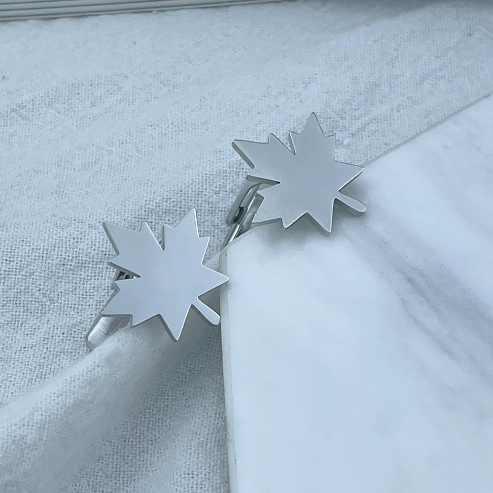

Men s Cufflinks Maple Leaf Cufflink to Man Suit Shirt Cuff Links Silvery Stainless Steel Jewelry Accessories Wedding Gifts