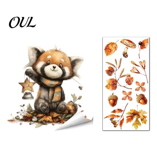 Static Window Decals of Forest Animals Autumn Sticker with Cute & Maple Leaves, Removable Harvest Pastoral Theme Art Festival Clings, Waterproof