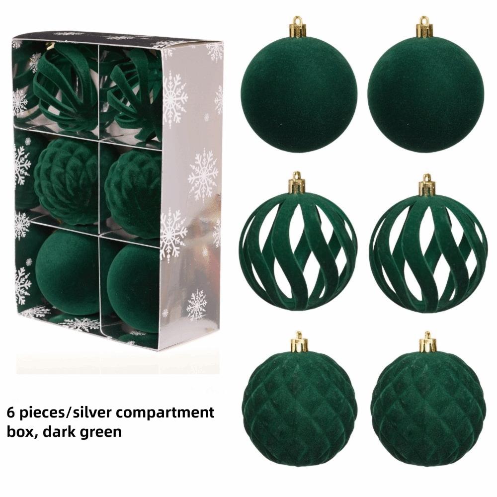 6Pcs/Box 8CM Velvet Christmas Hanging Balls DIY Plastic Christmas Tree Ornament Christmas Flocked Ball Set Holiday Celebration