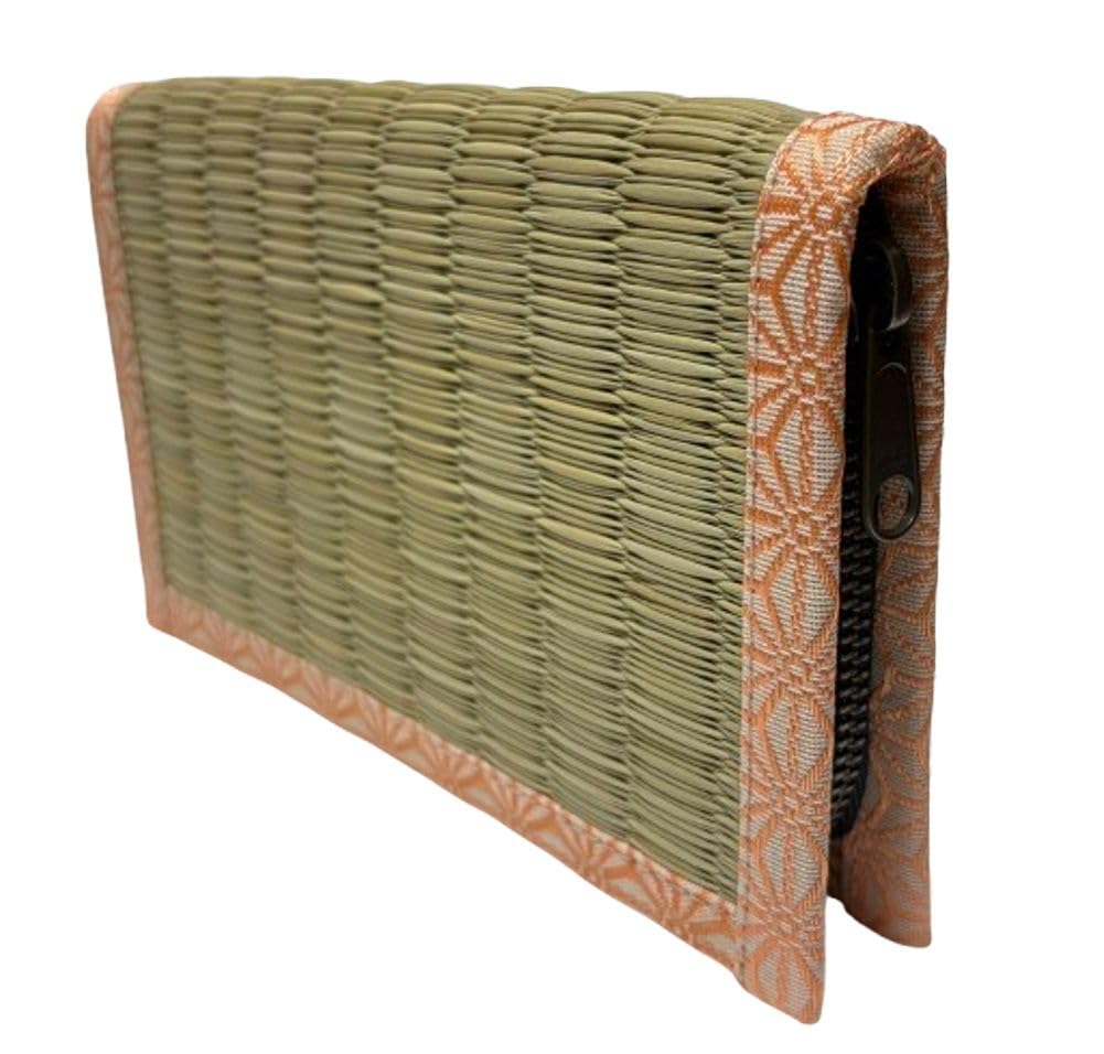 NANANA Long Wallet [Ryukyu Tatami & Hemp Leaf Pattern] [Pink Edge] Fabric Interior, 20cm