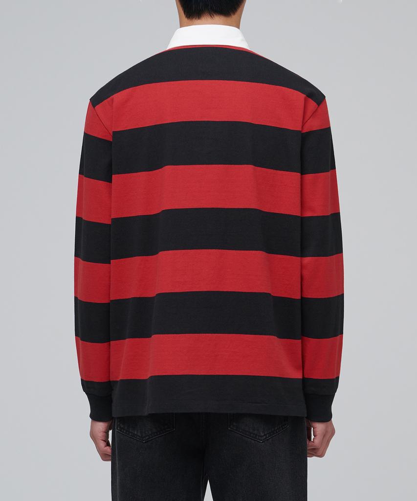 MUSINSA STANDARD Striped Rugby Shirt [Black/Red]