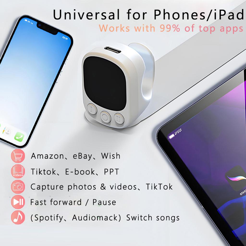 Ergonomic Touch Screen Ring Remote Bluetooth 5.4 Type-C Charging 100mAh Battery for TikTok/Page Turning/Camera/Music Control