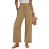 Women's Fashionable Wide-Leg Drawstring Pocket Plain Loose-Fit Cropped Casual Trousers