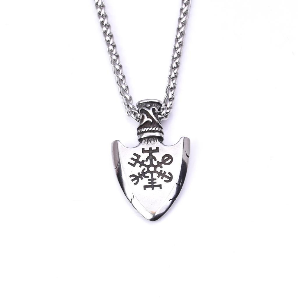 Męski naszyjnik ze stali nierdzewnej Viking Odin trójkątny kompas drogowskaz runiczny