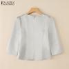 ZANZEA Women Casual Round Neck 3/4 Sleeve Elegant Plain Blouse