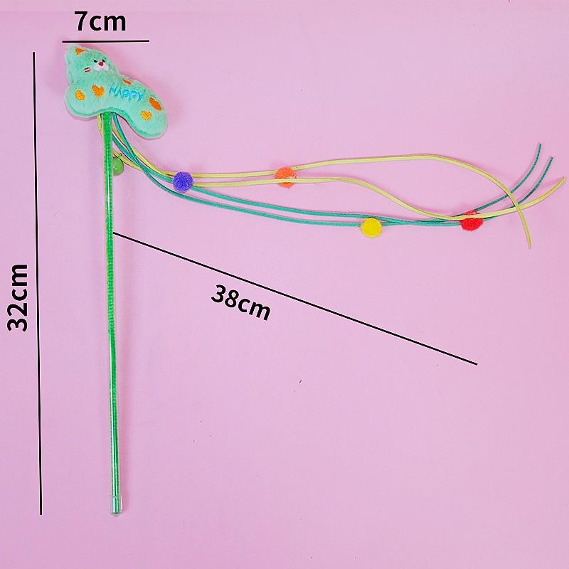 Cat Toy Tassel Stick Cat Toys Interactive Long Handle Cats Teaser Toy with Bell Cute Cartoon Plush Sticks Toys for Cats Scratch